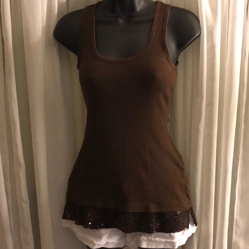 Sequined bottomed brown tank top